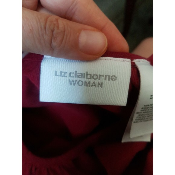 Liz Claiborne Woman Size 2X Red Blouse Keyhole Neck Pleated Long Sleeve Cotton - Picture 6 of 11